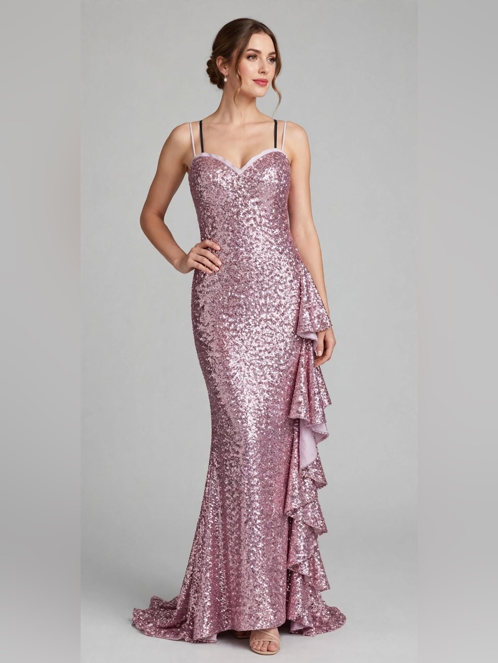 Designer Chiara Boni Italian crafted Rose Sequin Evening Gown.